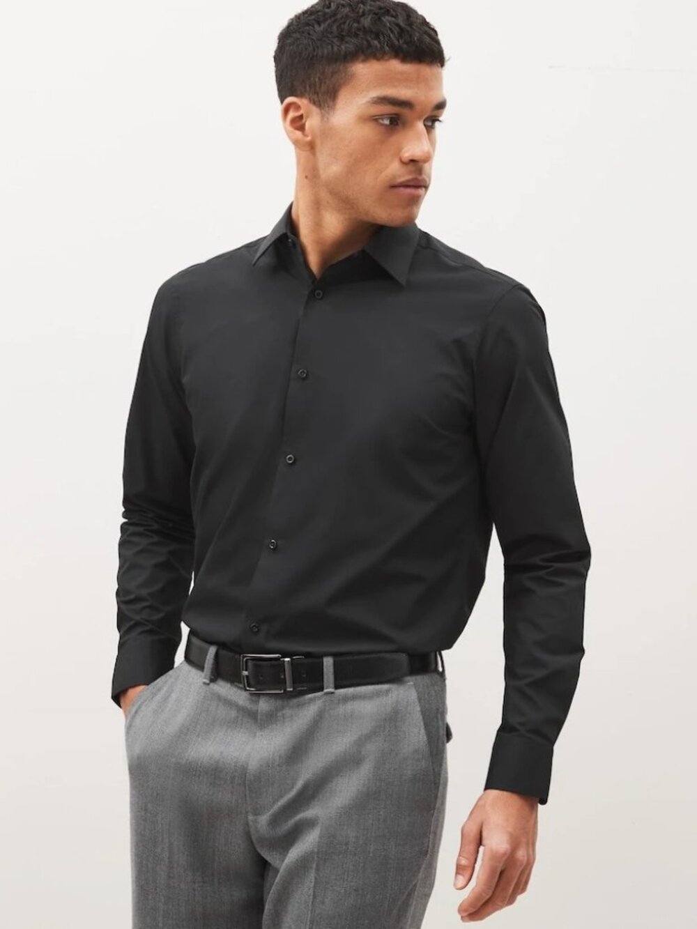 WRK Button Down Shirt Size 15.5 Solid Black 4-Way Stretch Regular Fit Was $ 98